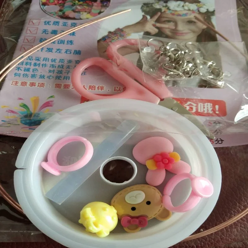 Детские DIY бусины игрушечные аксессуары с безопасными ножницами/мультяшный кулон/Кольца/обруч для волос, Детские художественные игрушки ручной работы для девочек