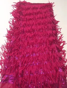 

Free shipping (5yards/pc) High quality African sequins French net lace fabric with tassels 2019 newest for fashion dress YYZ00