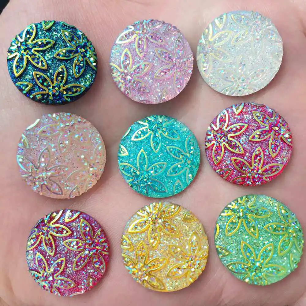 New 20pcs Ab Resin 3d Flower 20mm Round Flat Back Rhinestone Scrapbook