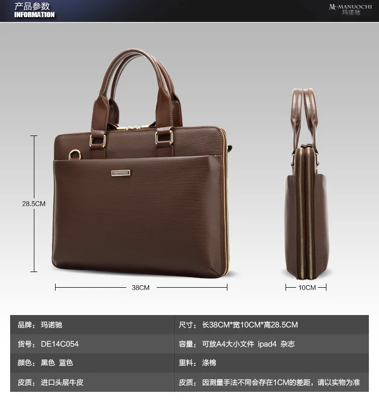 

2018 new men's handbag real leather business diagonal briefcase