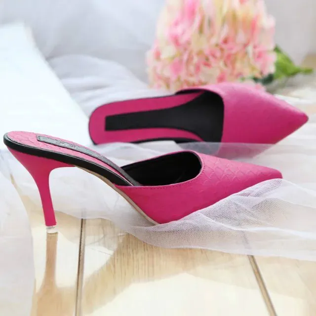 

New Women Sandals Shoes PU Leather Baotou Slip-On Solid Thin High Heel Shallow High (5cm-8cm) Casual Female Pumps Slipper Shoes