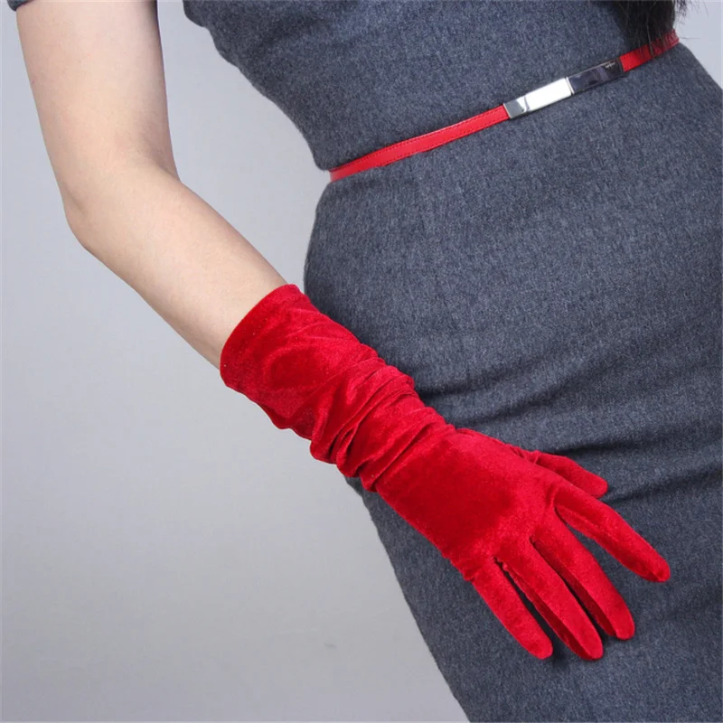 Женские бархатные перчатки 60 см длинные винно-красные выше локтя женские высокие эластичные бархатные золотые бархатные перчатки с сенсорным экраном JHSR60