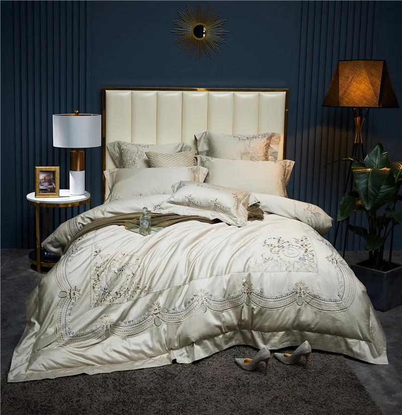 

New Product Gray Color 4/7 Pcs Bedding Set egyptian cotton Bedclothes soft bed Linens Duvet Cover Set with embroidery Bed Sheet