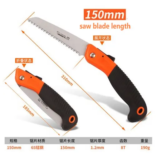 Heavy-Duty Folding saw 250mm Garden Handsaw hardened 3D-tooth for Trimming 