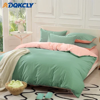 

ADQKCLY Dyeing Solid 3/4pcs Bedding Set 100% Cotton Soft Fabric Bed Linen Duvet Cover Set Home Textile Bed Sheet Duvet Cover Set