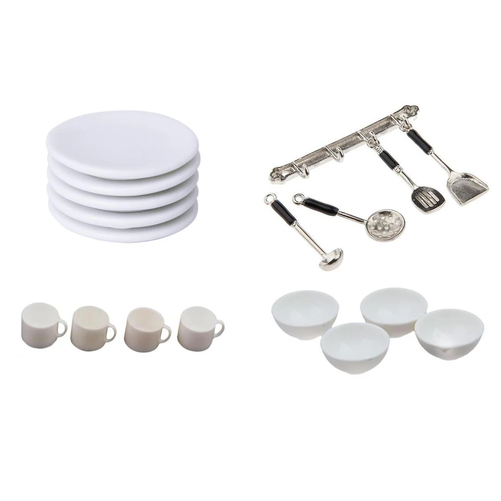 1:12 Dollhouse Miniature Accessories Bowl Plate Coffee Cup Kitchenware Set