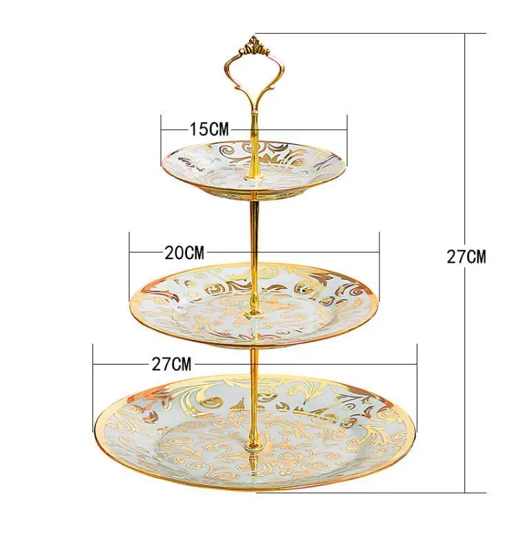 

European ceramic three-layer fruit plate cake rack dried fruit plate snack plate snack double-layer plate wedding tray candy box