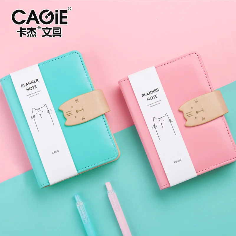 

4pcs PU Leather Cover Planner Notebook Cat Travel Journal A7 Spiral Diary Book Exercise Composition Binding Note Notepad Gift