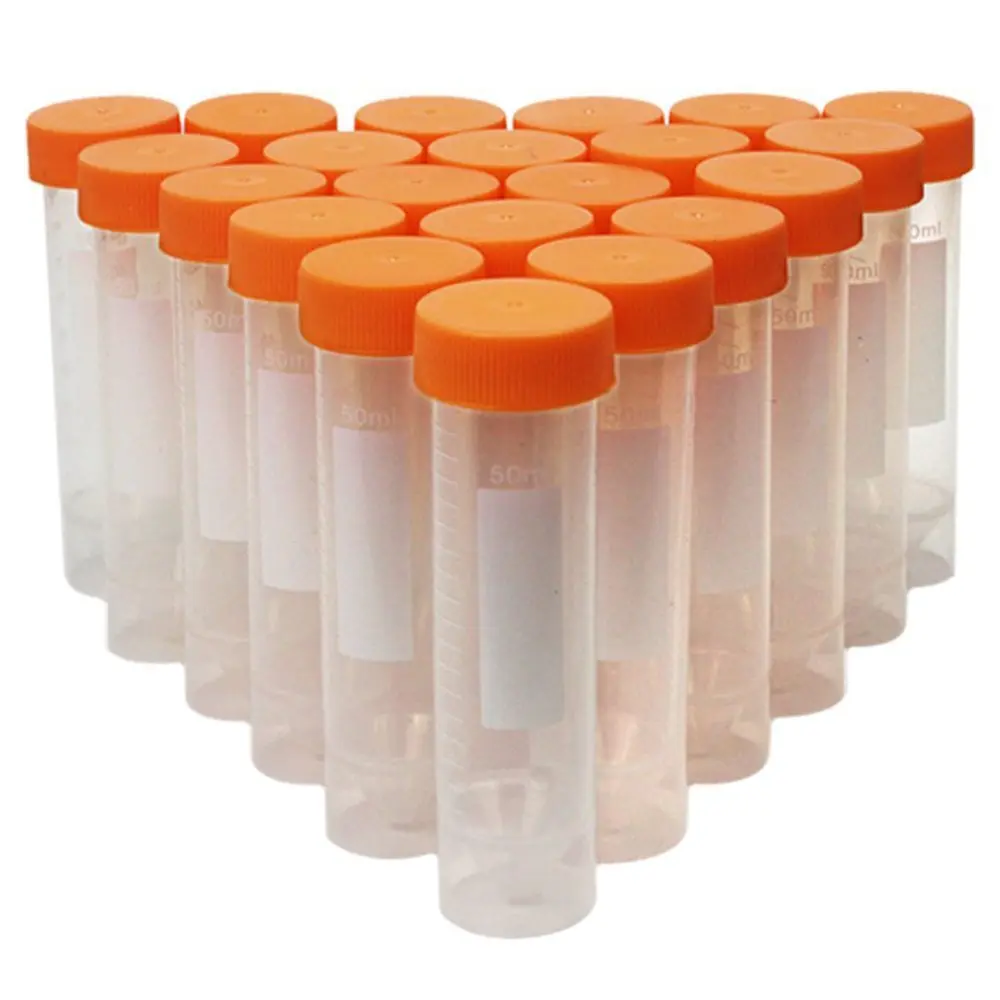 

30 pcs 50ml Flat-Bottom Plastic Graduated Vial Tube with Screw Cap