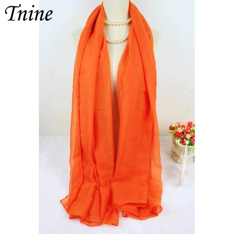 Роскошный женский шарф из вуали, сплошной цвет, женский шарф, оранжевый шаль-шарф с принтом, Женский Летний Пляжный длинный шарф, шали