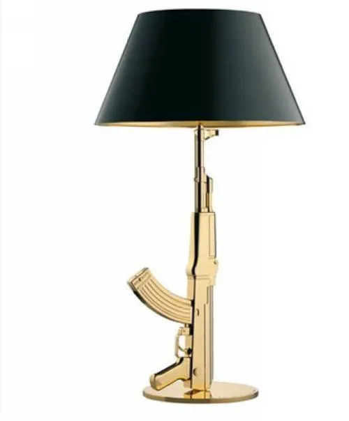 Современный дизайн хромированный Серебряный Золотой AK47 пистолет, настольная лампа Настольный светильник ing прикроватный светильник рабочий светильник