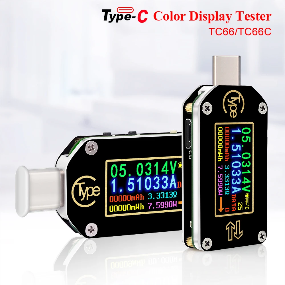 

TC66/TC66C Type-C PD trigger USB-C Voltmeter ammeter voltage 2 way current meter multimeter PD charger battery USB Tester