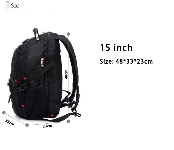 Crossten Швейцарский Многофункциональный 17," рюкзак для ноутбука, чехол, сумка, водонепроницаемый USB порт зарядки, школьный рюкзак, походная дорожная сумка - Цвет: 15 inch