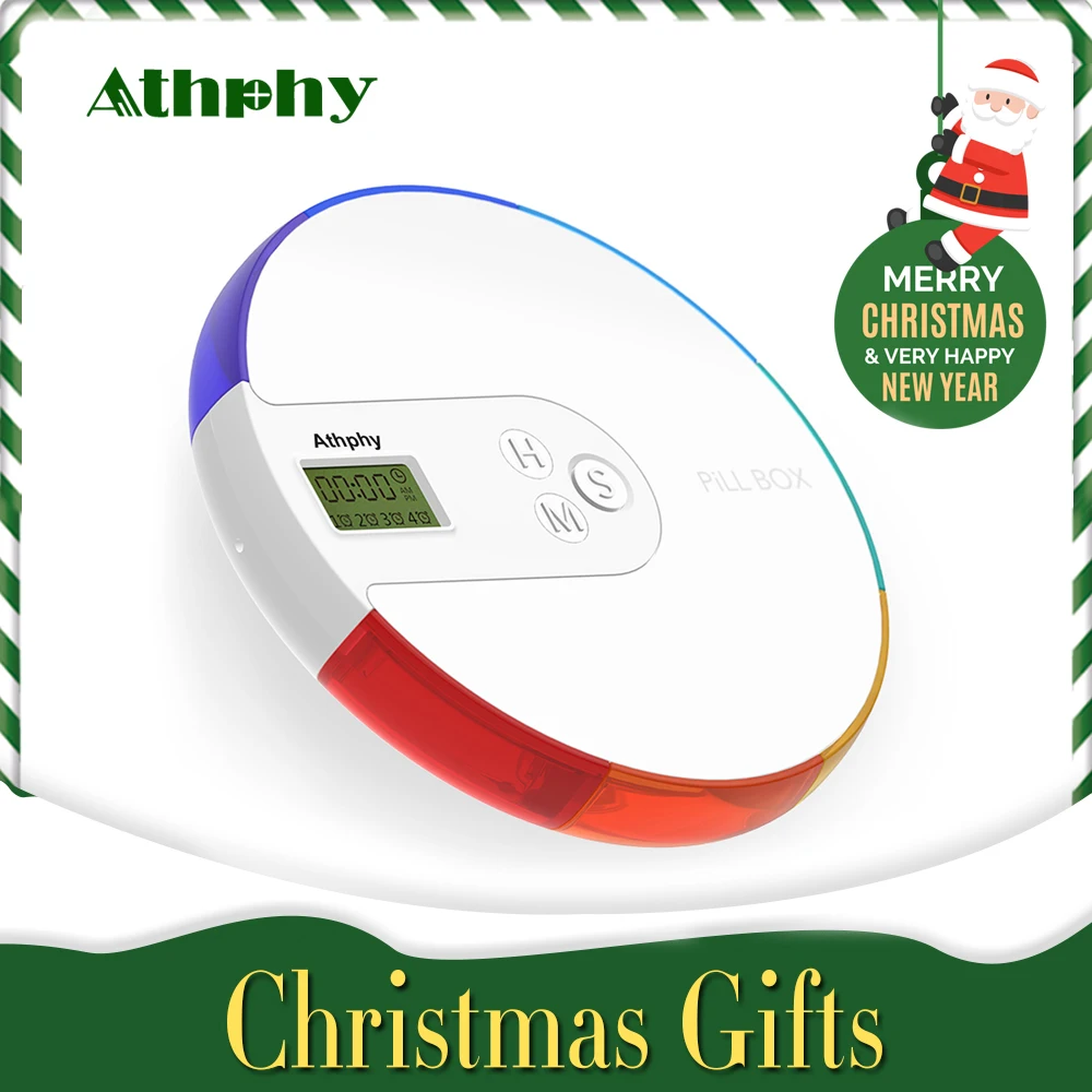 Kopen Athphy Pillendoosje Elektronische Timing Regenboog Pil Herinnering Niet giftig Reizen Smart Medische Multi Alarm 7 Grids Cutter Pillen gevallen