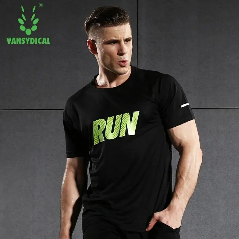 Vansydical спортивные футболки для бега Мужская спортивная одежда с коротким рукавом