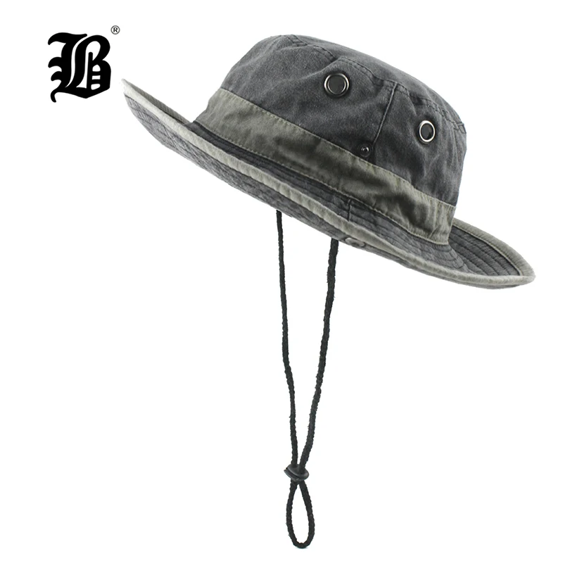 

[FLB] Men's Summer Panama Bucket Hats Outdoor Fishing Wide Brim Hat Washed Cap Men Sombrero Gorro Sun for Male F327