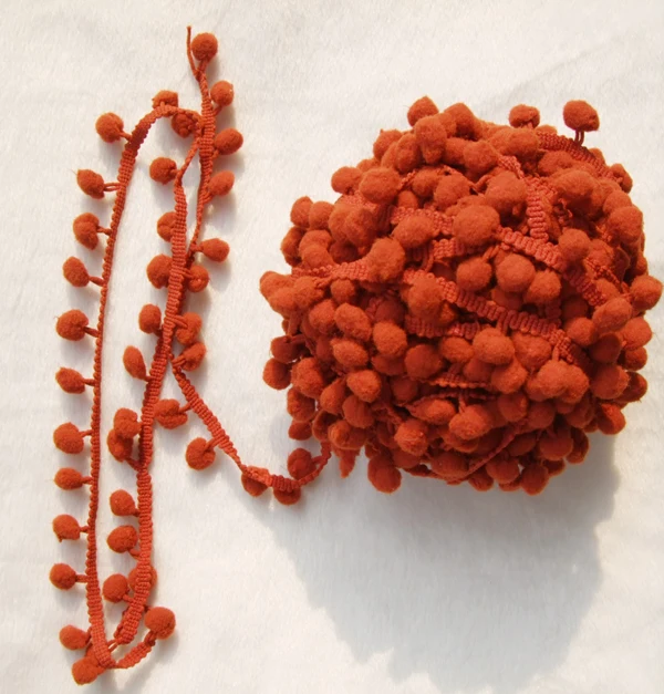 

5 yards cute rust red color polyester PomPom fringe trim draper ball Accessories sew 0.8" ball