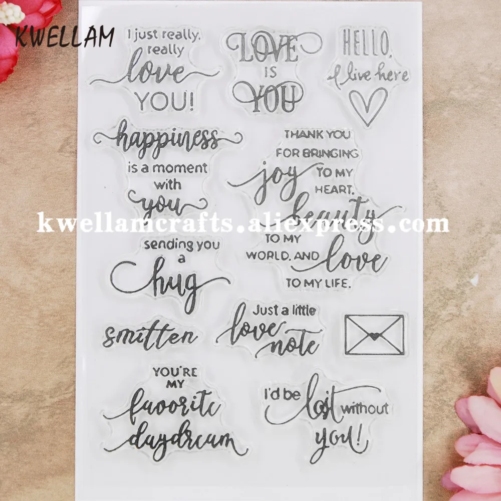KWELLAM Words Happiness Love You Hug Joy Heart Thank you Clear Stamps for Card Making Decoration and DIY Scrapbooking KWELLAM Words Happiness Love You Hug Joy Heart Thank you Clear Stamps for Card Making Decoration and DIY Scrapbooking