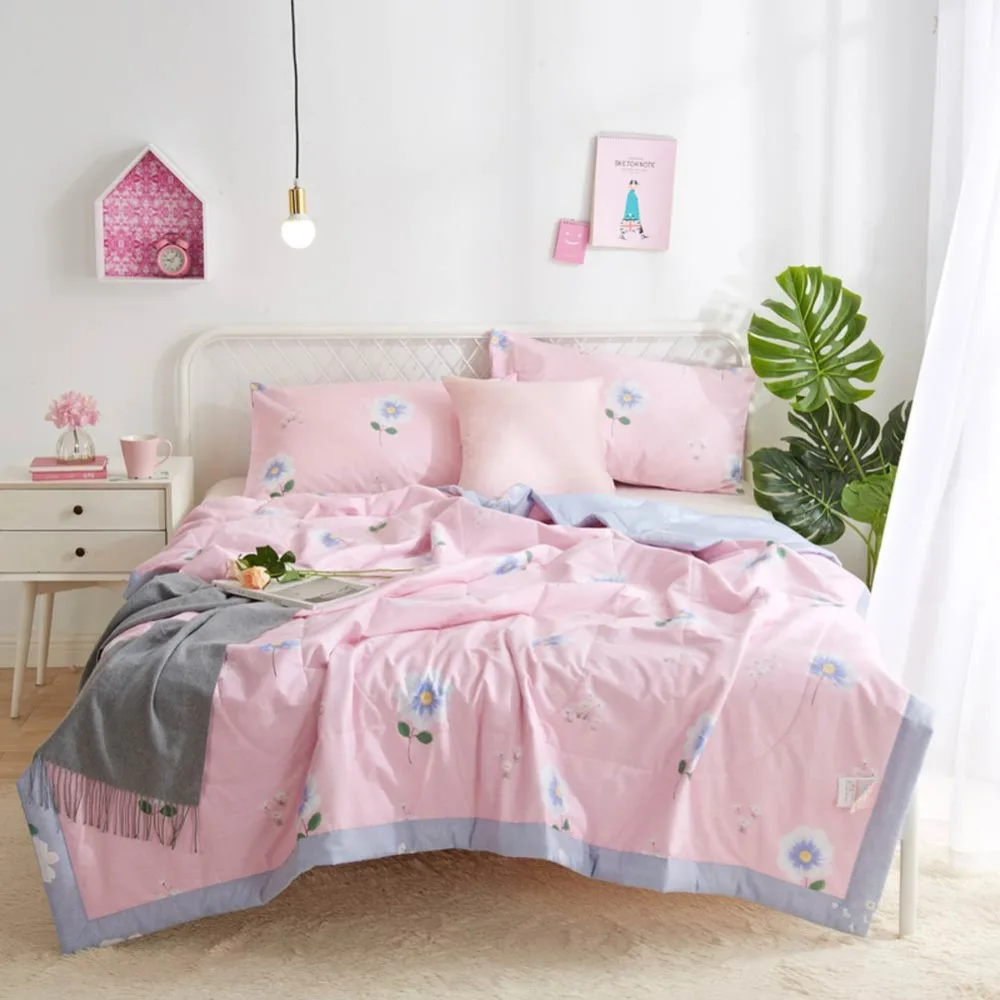 

2019 Pink Floral Flowers Quilting Quilt Soft Stitching Soft Cotton Fabric Polyester Filler Twin Full Queen Summer Comforter