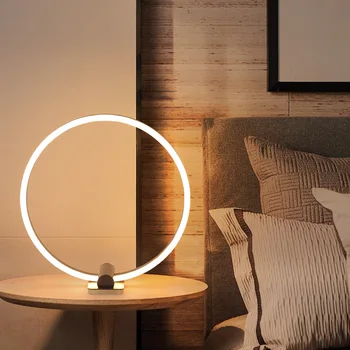 

Modern Circular Ring LED Desk Lamp Remote Control Dimmer Table Lamp Bedroom Bedside Desk Atmosphere Lighting Night Decoration