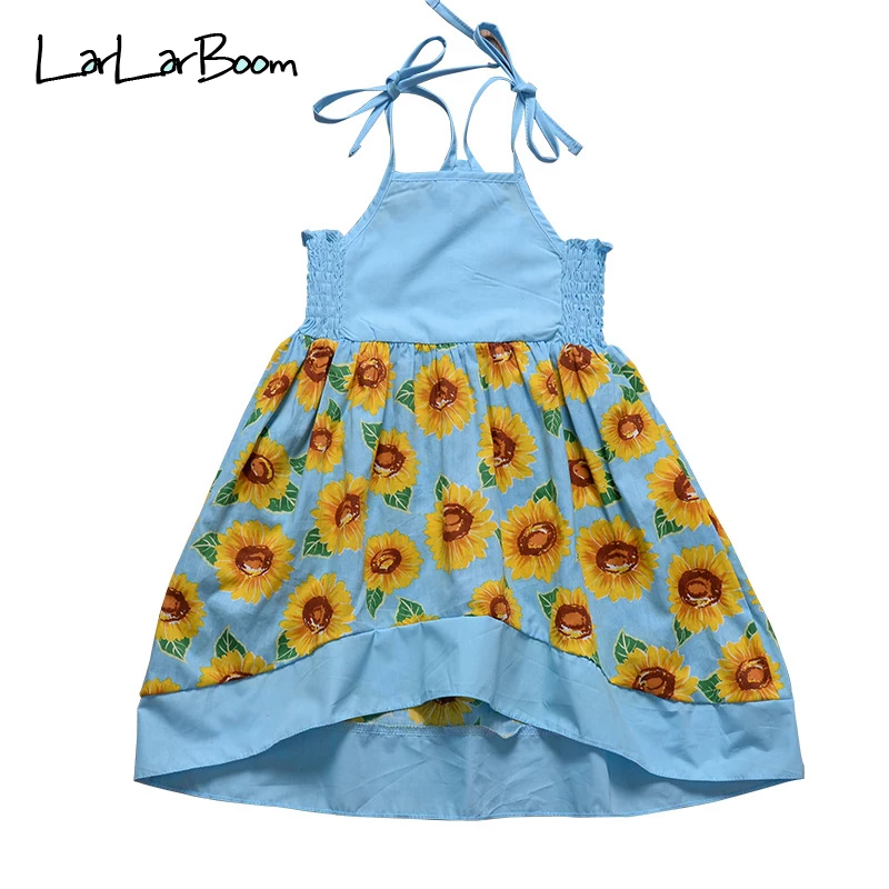 

LarLarBoom Summer Sleeveless Girls Princess Dress Floral Kids Dresses for Girls Sunflower Print Children Party Sling Dress