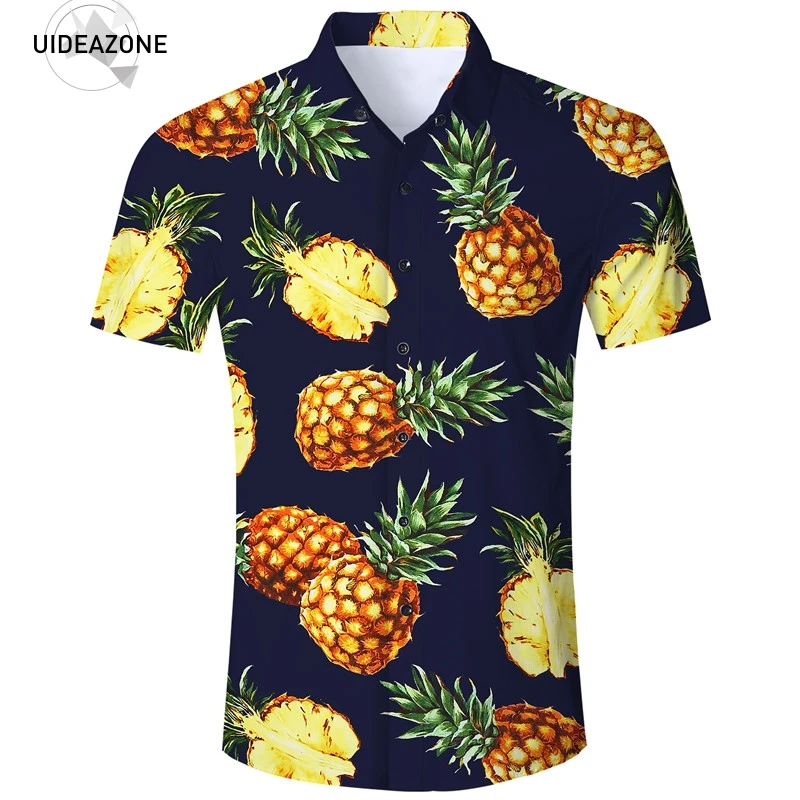 Men Shirt 3D Pineapple Print Hawaiian Shirt 2018 Short Sleeve Single