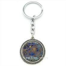 Vintage classic Blue Mandala Steampunk from india art pendant keychain Mens Accessory Glass Picture Moroccan Design jewelry T199