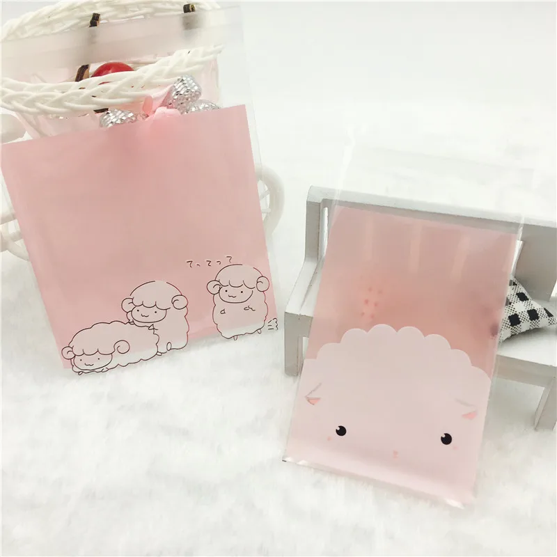 

2 sizes 100pcs Plastic Cookie Bags Cute Sheep Cookie Bag Wedding Cake Candy Macaron Packaging Bag