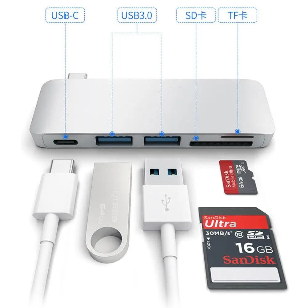 EastVita USB 3,0 Портативный Тип-C 5 в 1 комбинированный концентратор HDMI DVI Переходник HDMI DVI и кард-ридер для MacBook r60