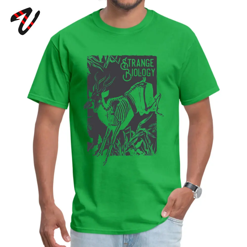 Strange Biology Antelope Skeleton T-Shirt Cute Short Sleeve Europe 100% Cotton Round Collar Mens Tops Tees Tops Shirt Autumn Strange Biology Antelope Skeleton -11432 green