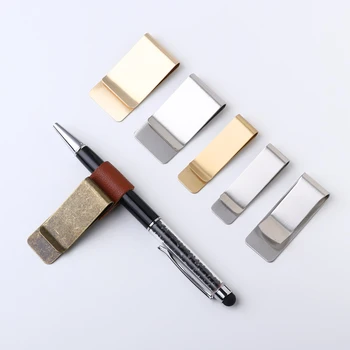 1PC Handmade Stainless Steel Leather Brass Clips Pen Holder Clip Journal Notebook Paper Folder School Office Supply 1