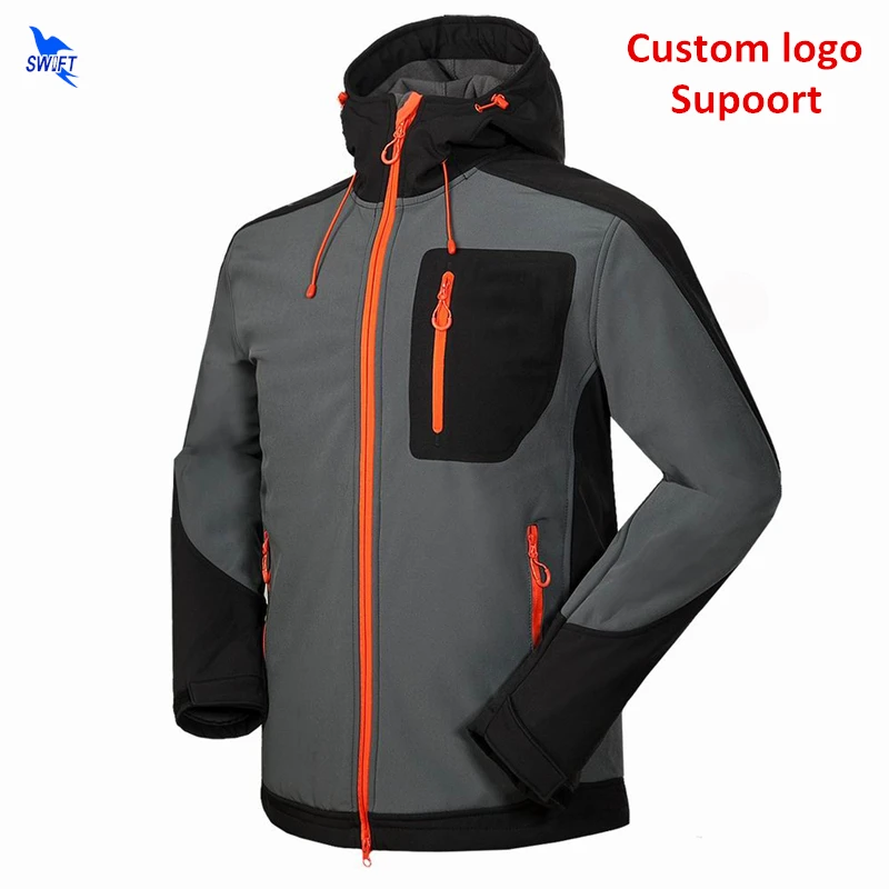 Custom Thermal Fleece Waterproof Softshell Jacket Men Hooded 2018