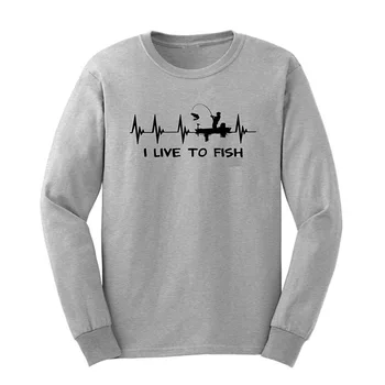 

Loo Show Mens Fishinger Gift I Live to Fisher Heartbeat Heart Long Sleeve T-Shirts Casual Men Tee