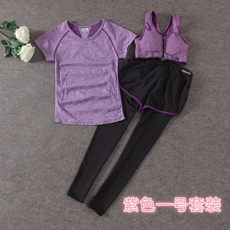 Женские комплекты для йоги для девочек Спортзал Фитнес Бег Одежда Быстросохнущий Спортивный бюстгальтер+ брюки+ футболка 3 шт./компл