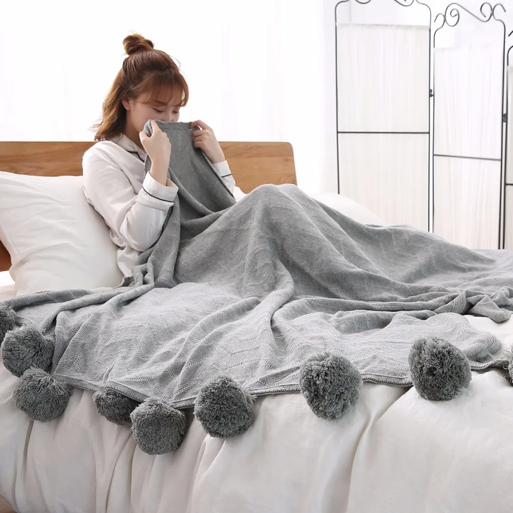 BeddingOutlet Solid Color With Ball Blanket For Beds Soft 100% Cotton Girl Bedding Warm and Cute Nap Bedspread Washable 2 Size BeddingOutlet Solid Color With Ball Blanket For Beds Soft 100% Cotton Girl Bedding Warm and Cute Nap Bedspread Washable 2 Size
