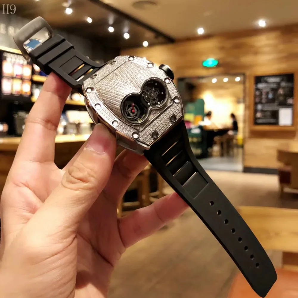 

Eyes Dial Big Sport Watch Men Luminous Rubber Strap Tourbillon Watches Top Brand Full Diamond Bright Watch relogio masculino