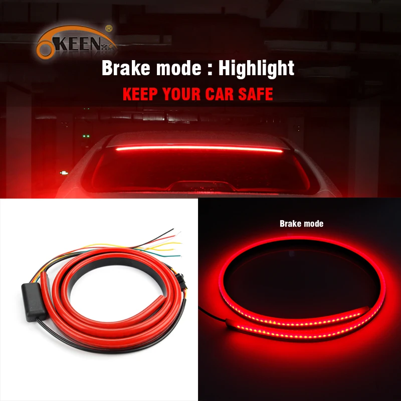 

OKEEN Car Styling Red Flowing Flashing Auto Led Additional Brake Light Strip 100cm The Third Brake Light Turn Signal Stop Lamp