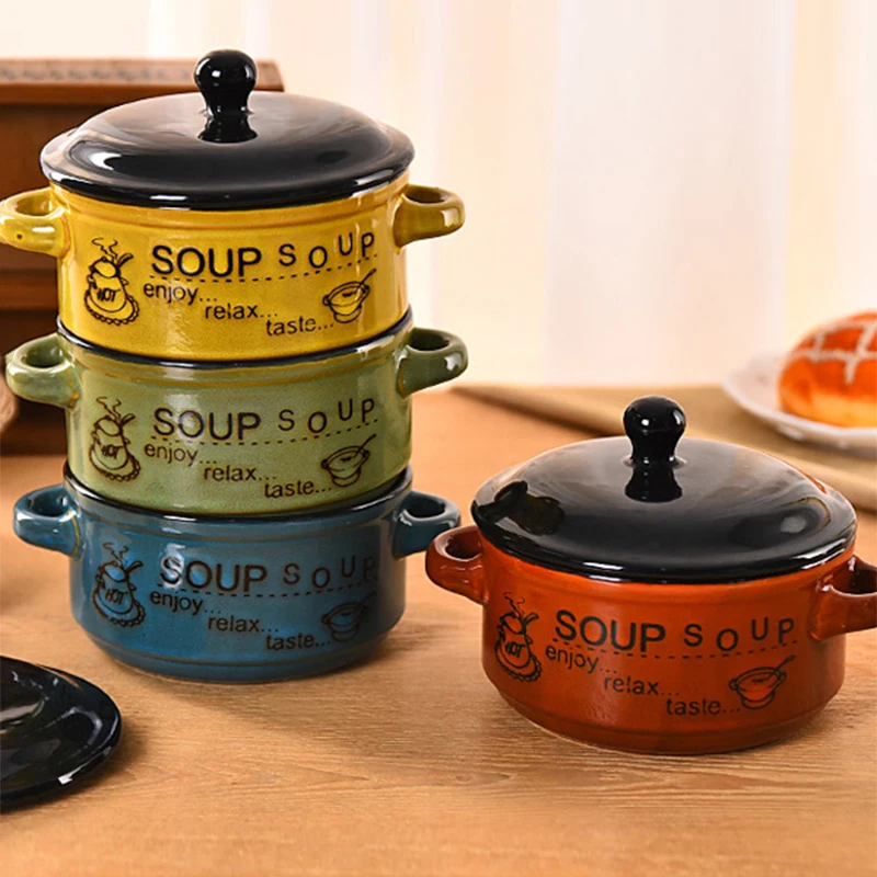 Fashion Heat Resistant 5 inch Korean Soup Ceramic Bowls With Lids