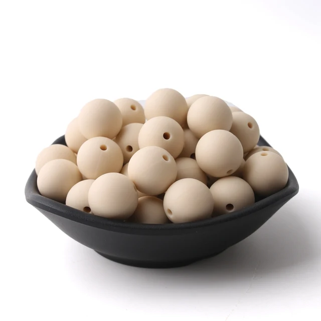 60pcs 12mm Baby Teether Silicone Beads Diy Pacifier Chain Bracelet Bpa Free Chewable Round Silicone Bead Accessories For Newborn Beige
