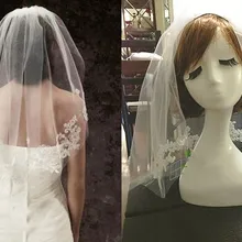 Горячая реальные фотографии белая/слоновая кость Короткая Фата с расческой кружевная Мантилья Свадебные аксессуары, фата Veu De Noiva MD3049