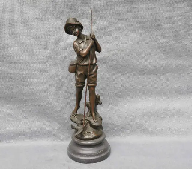 13&quot Bronze Little Girl and Cormorant Fishing Osprey Art Sculpture Statue cigarette cooking tools Decoration 100% Brass | Дом и сад