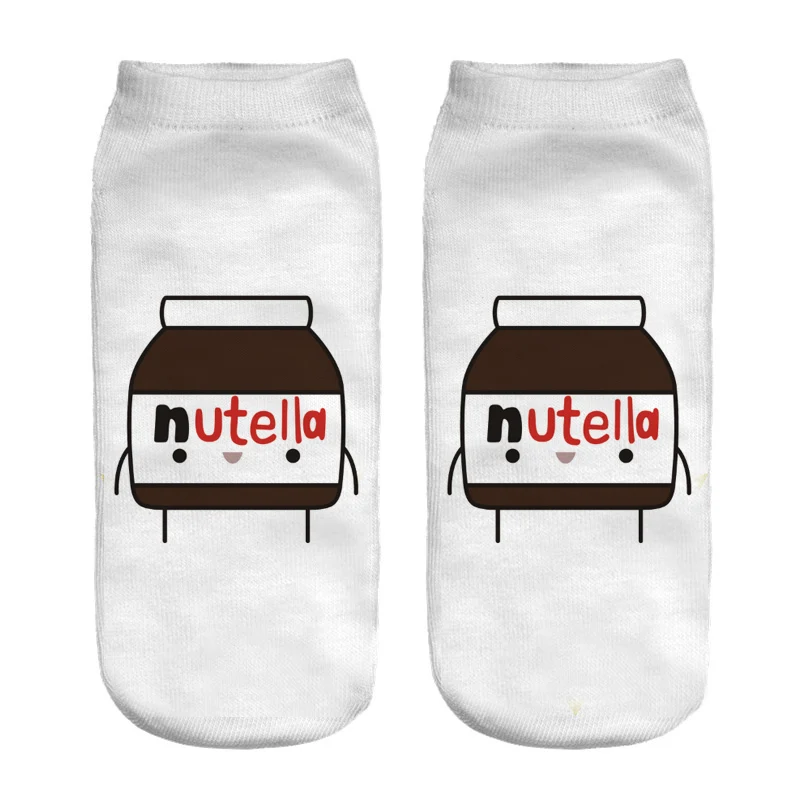 Nutella/белые женские короткие носки с 3D принтом; chaussette femme; милые корейские носки