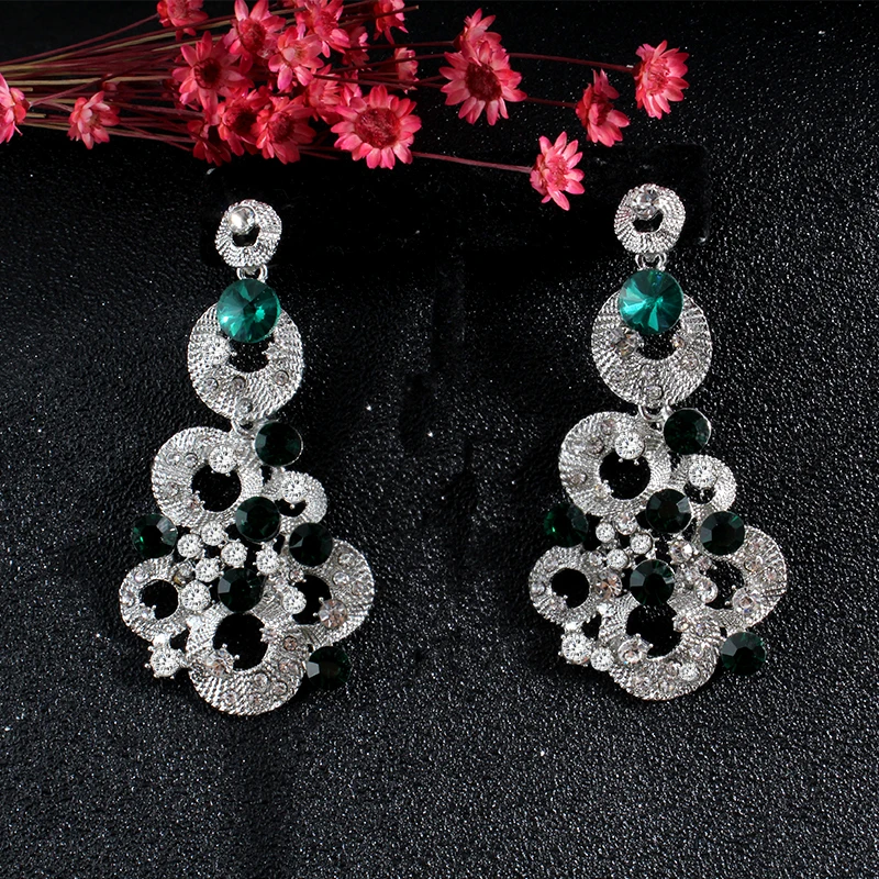 Jiayijiaudo Elegant Teardrop Silver Color Crystal Long Drop Elegant Teardrop Silver Color Crystal