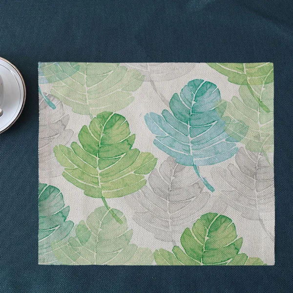 Set of 3 MIX Fabric Green Leaves Placemats Natural Burlap Dining Place Mats Table Decor