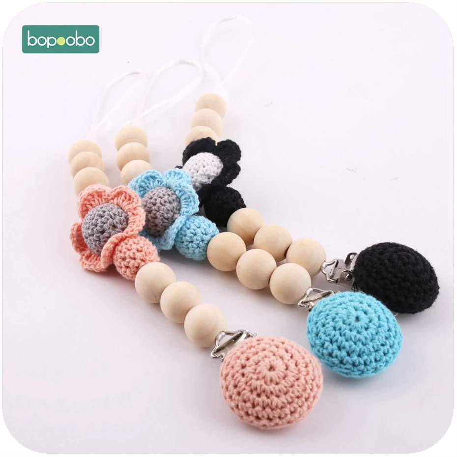 

Bopoobo 1PC Neutral Color With Sunflower Wooden Pacifier Clip Pendant Dummy Holder Crochet Beads DIY Crafts Baby Teether