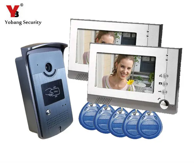 

YobangSecurity 7 Inch Video Door Phone Doorbell Intercom Entry System Kit 2-Monitor 1-Camera Night Vision,Support RFID Card