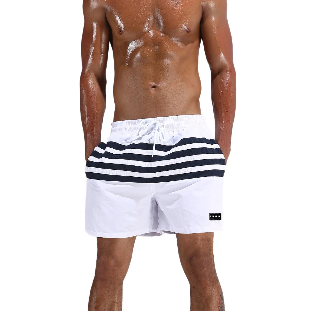 Для мужчин в полоску повседневные шорты с принтом Пляжные штаны Для мужчин купальники спортивный Быстросохнущий в полоску пляжные шорты-бермуды Мужские Шорты для купания штаны для серфинга Fe1