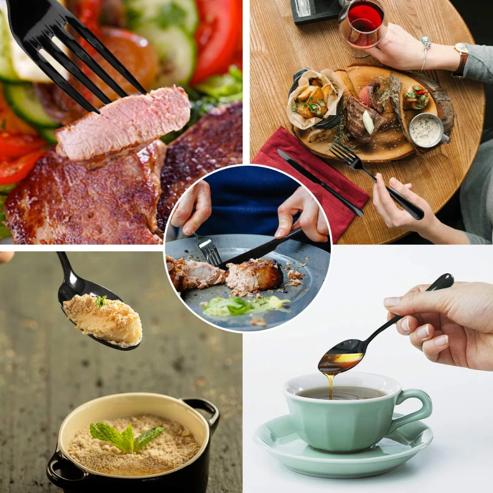 Black Stainless Steel Western Food Tableware Sets Black Cutlery Set Silverware Sets Dinner Knife Spoon Fork Dining Tableware Set (2)