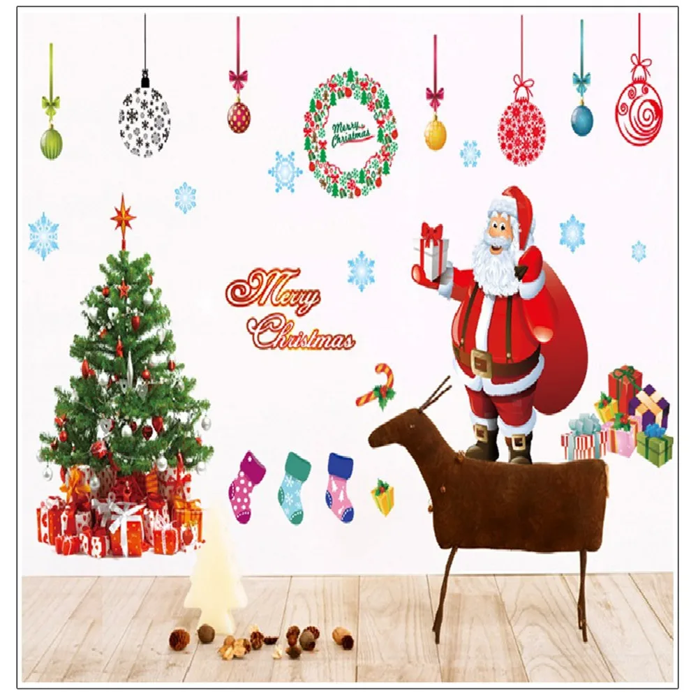 60 X 90 cm Funny Plane Wall Stickers Creative Christmas Tree Penguin Cartoon Window Wall Stickers DIY Home Christmas Party Decor05