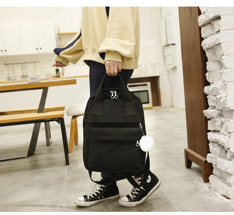 Menghuo New Backpack for Women Fur Ball Solid Color Corduroy Backpack for Girls Spring Winter Velvet Travel Bag Mochila Feminina_33_18